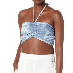 Roxy Women L Blue Tie Dye Beachy Boho Cropped Island Hops Halter Tube Top NWT